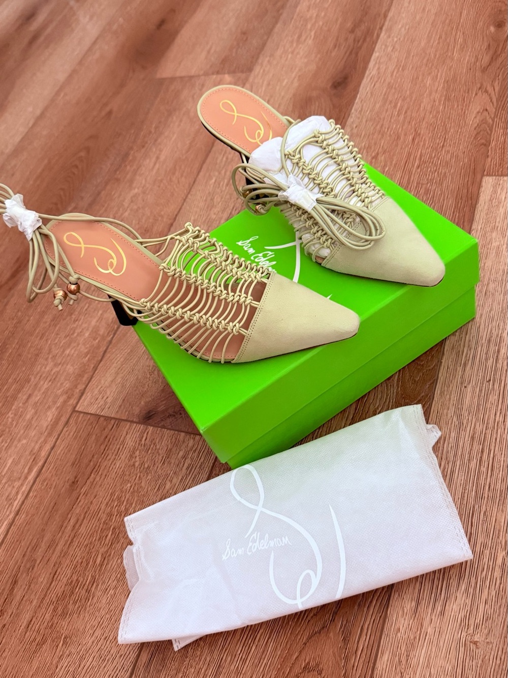 Sam Edelman Light pistachio Woven Pointed-Toe Lace-Up heal